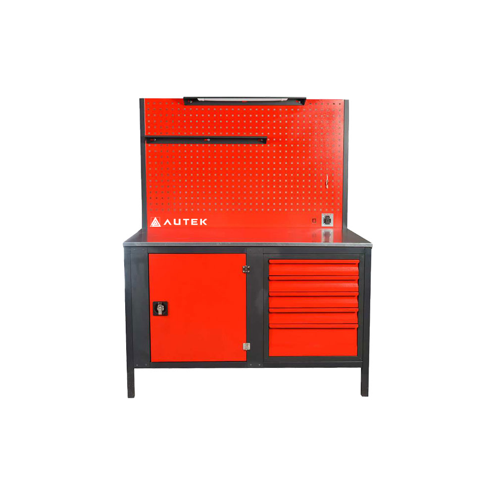 Autek Çalışma Tezgâhı 5 Çekmeceli 1 Dolaplı 1.25m Kırmızı