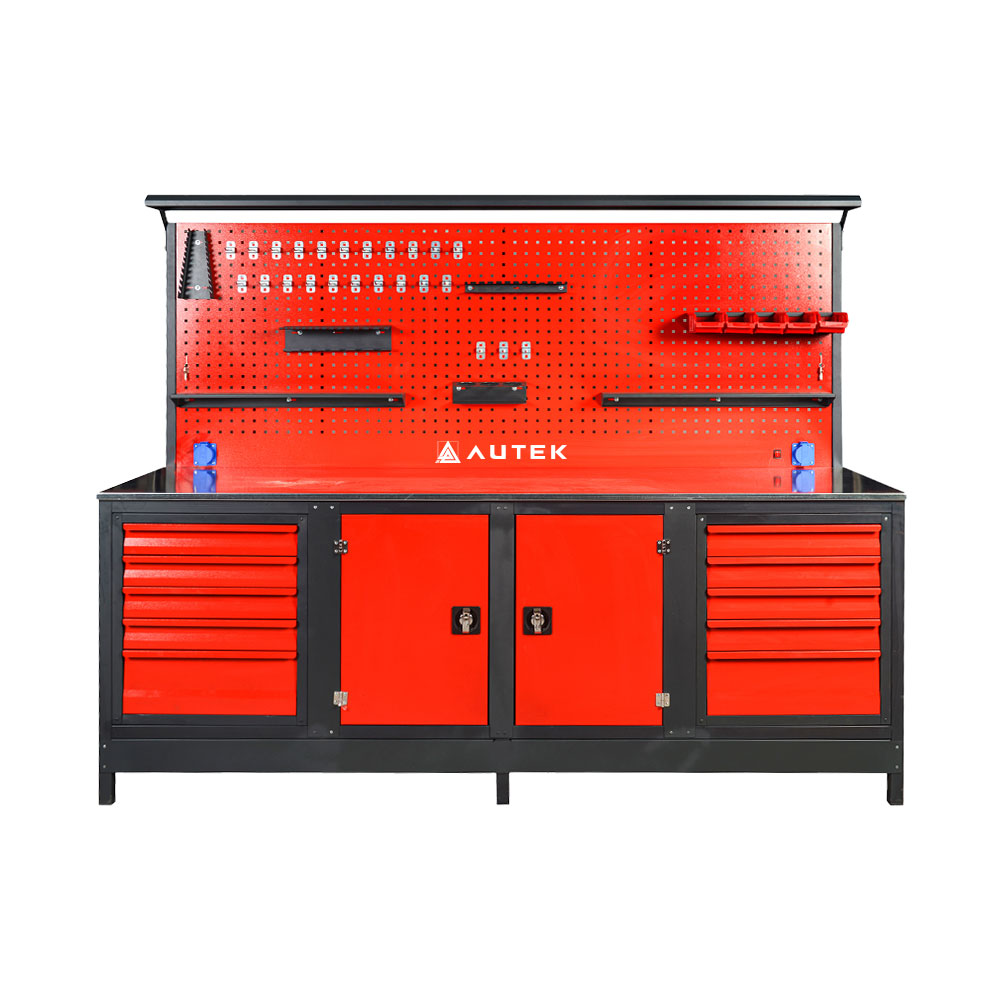 Autek Çalışma Tezgâhı 10 Çekmeceli 2 Dolaplı 2.40m Kırmızı