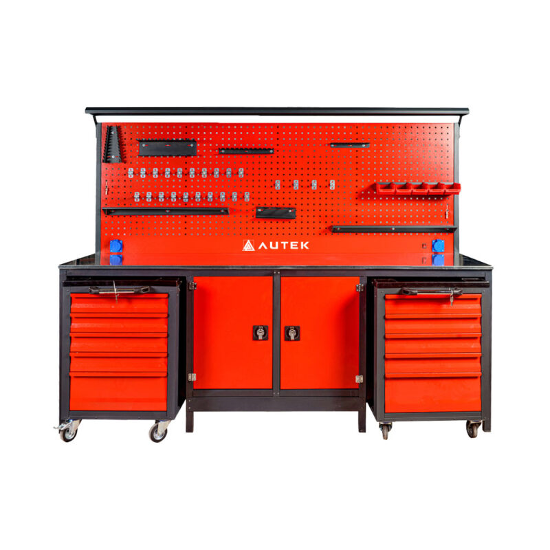 Autek Çalışma Tezgâhı 2 Arabalı 2 Dolaplı 2.40m Kırmızı