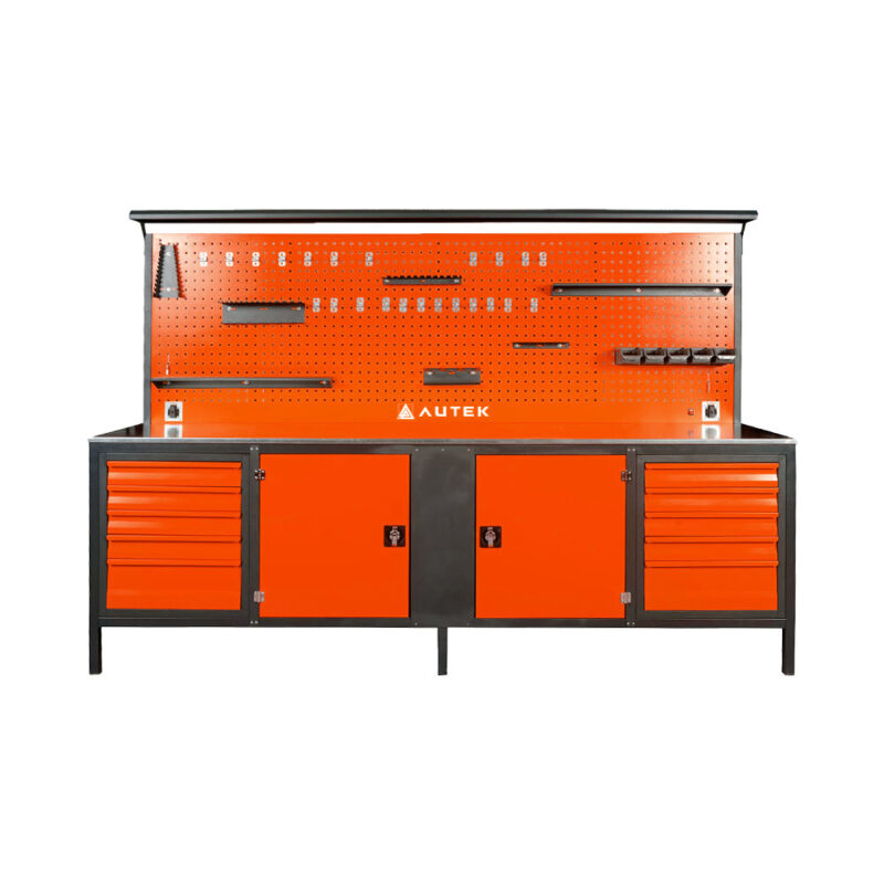Autek Çalışma Tezgâhı 10 Çekmeceli 2 Dolaplı 2.85m Kırmızı
