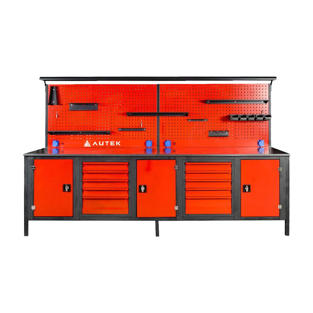 Autek Çalışma Tezgâhı 10 Çekmeceli 3 Dolaplı 3m Kırmızı