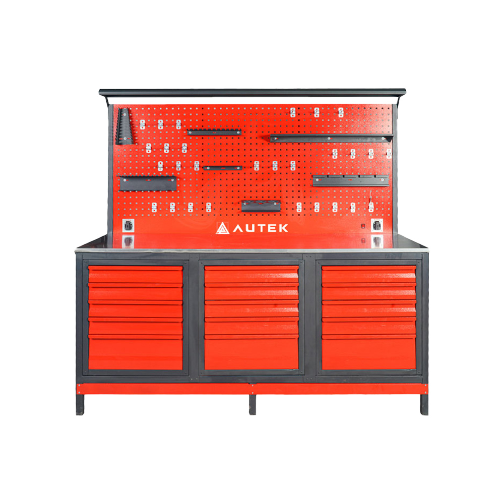 Autek Çalışma Tezgâhı 15 Çekmeceli 2m Kırmızı