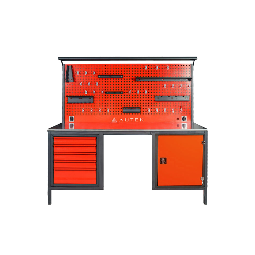 Autek Çalışma Tezgâhı 5 Çekmeceli 1 Dolaplı 2m Kırmızı
