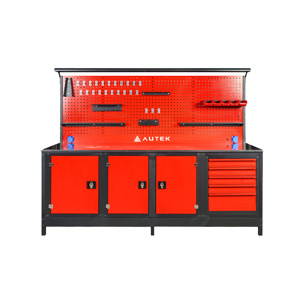 Autek Çalışma Tezgâhı 5 Çekmeceli 3 Dolaplı 2.40m Kırmızı