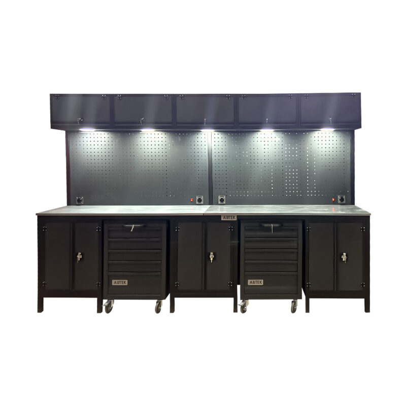 Autek Çalışma Tezgâhı 2 Arabalı (Boş) 5 Üst Dolaplı 3.25m Antrasit