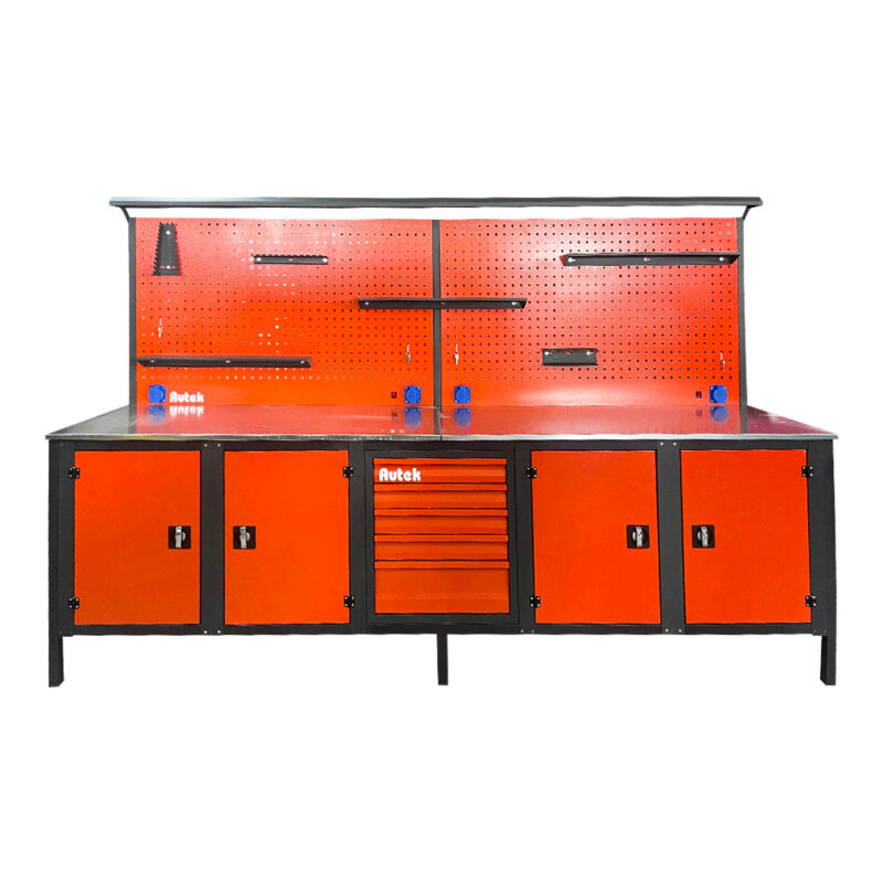Autek Çalışma Tezgâhı 5 Çekmeceli 4 Dolaplı 3m Kırmızı